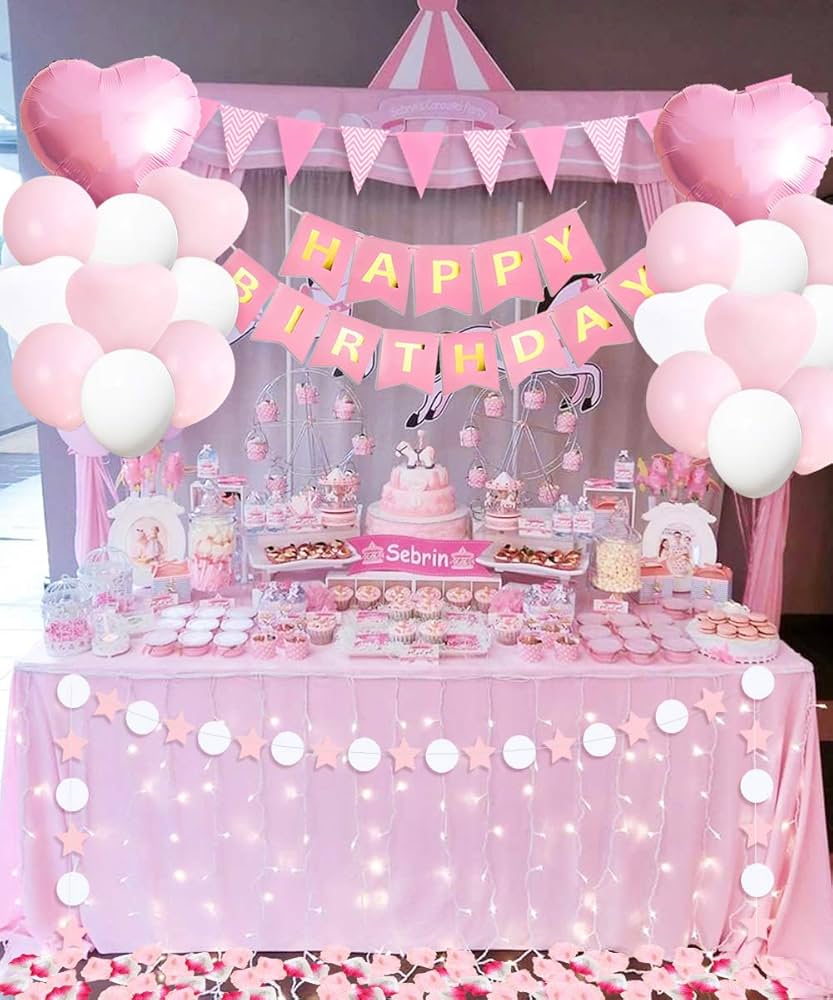 Amazon.co.jp: 誕生日飾り付け ピンク ハート風船 happy